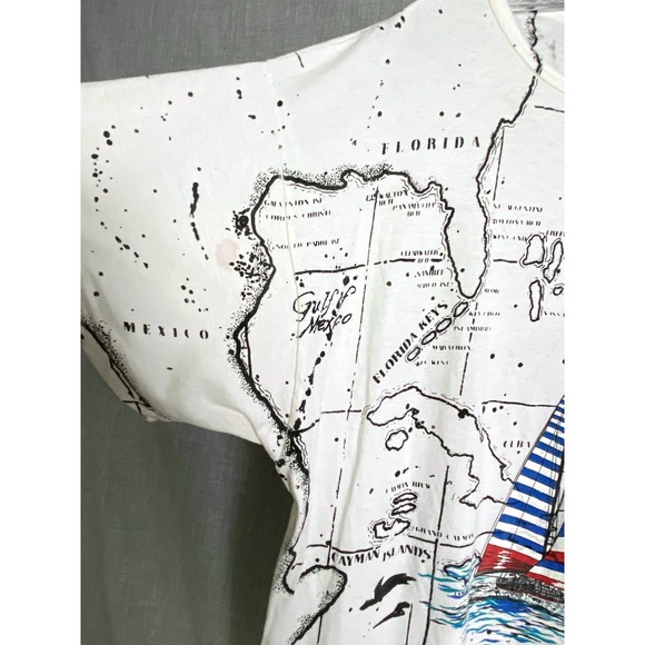 Vintage Nautical Map Graphic Tee Stanley Michaels Virgin Islands Sailing L - Picture 6 of 16